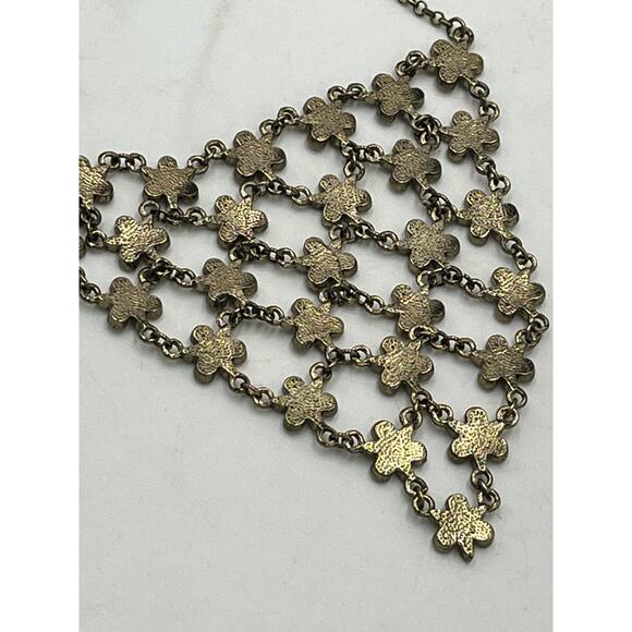 Vintage Antique Silver Chainmail Mesh Floral Rhinestone Bib Drape Necklace - Picture 7 of 9